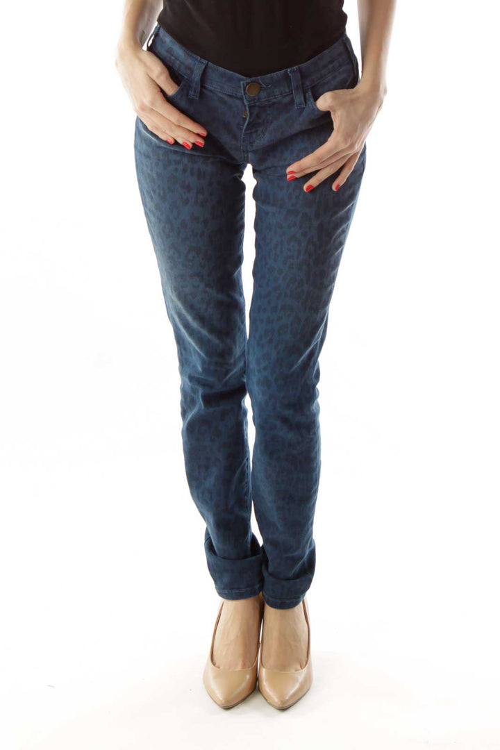 Blue Black Leopard Print Skinny Jeans