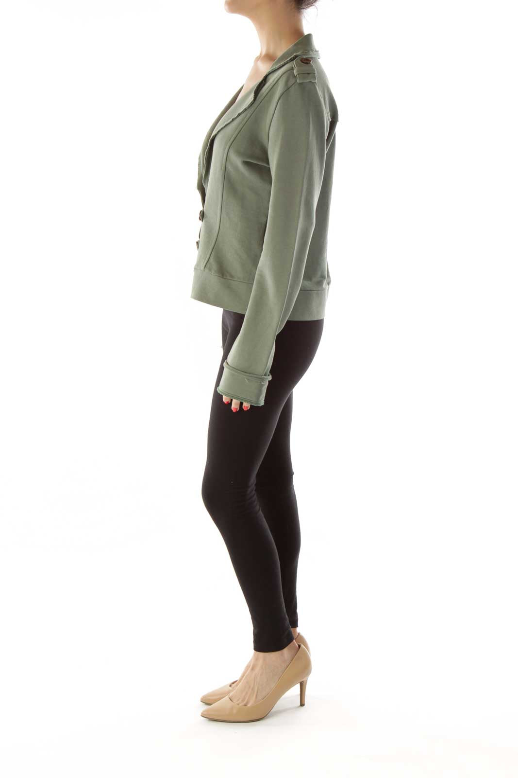 Green Buttoned Distressed Fitted Jacket