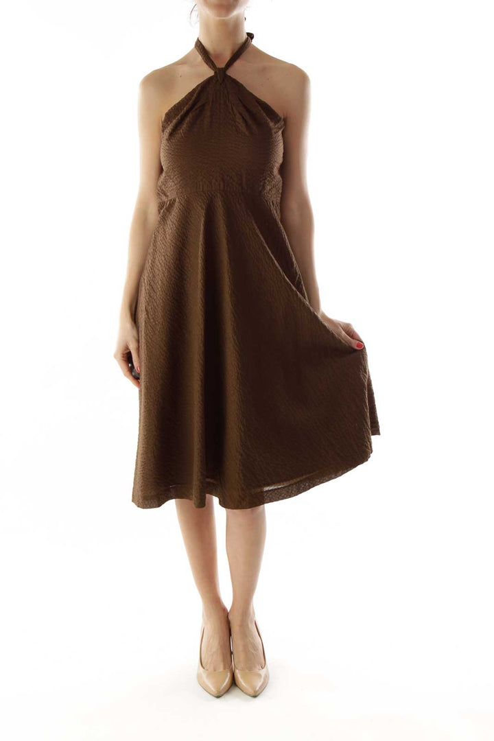 Brown Textured Halter Dress