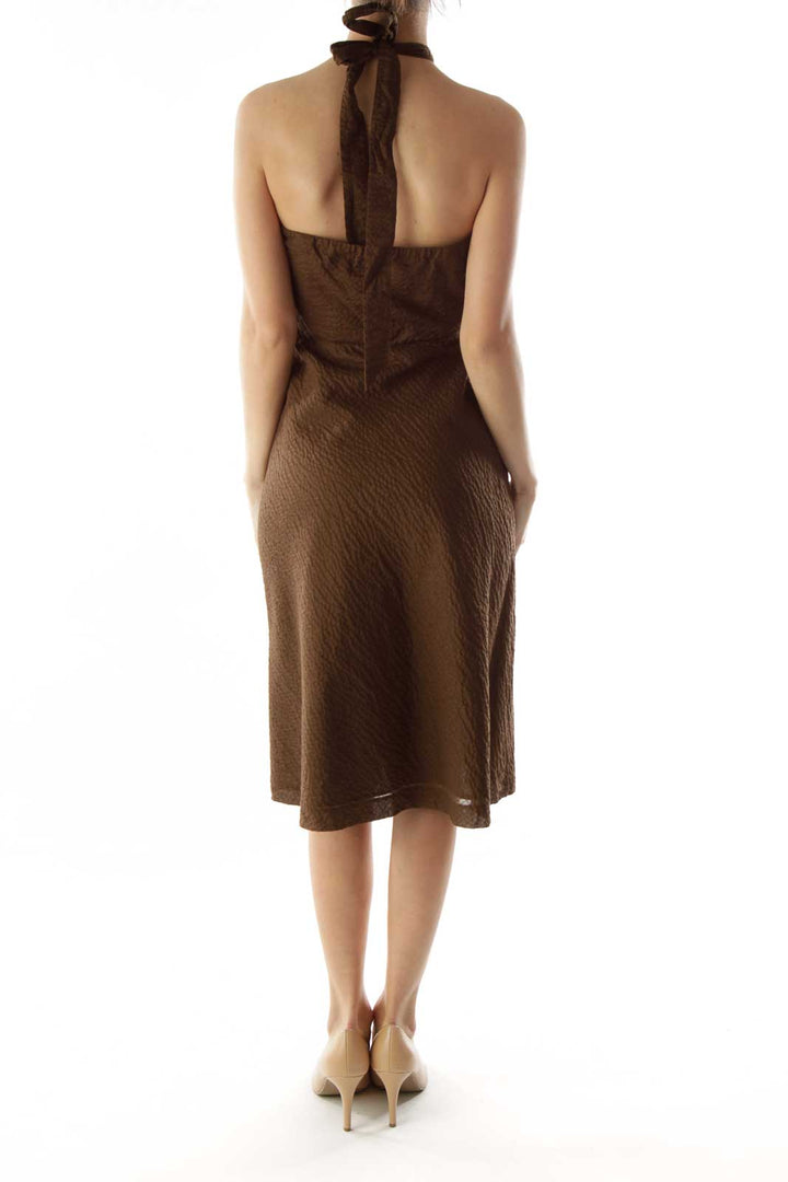 Brown Textured Halter Dress