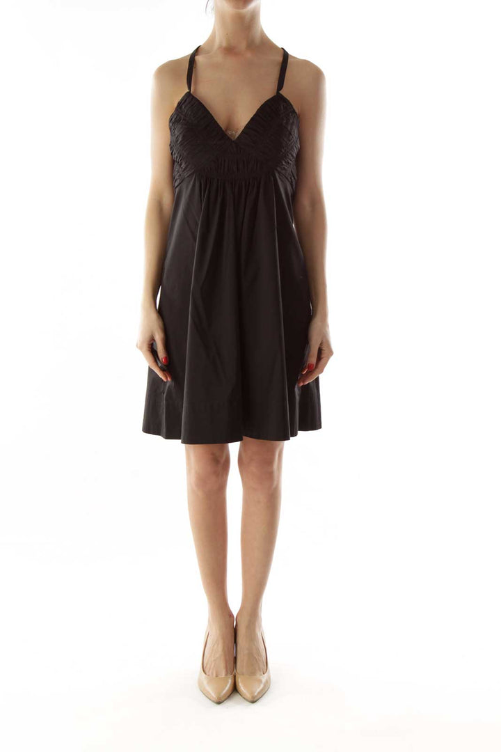 Black Pleated Halter Cocktail Dress