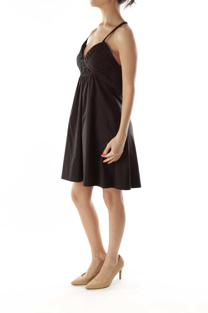 Black Pleated Halter Cocktail Dress