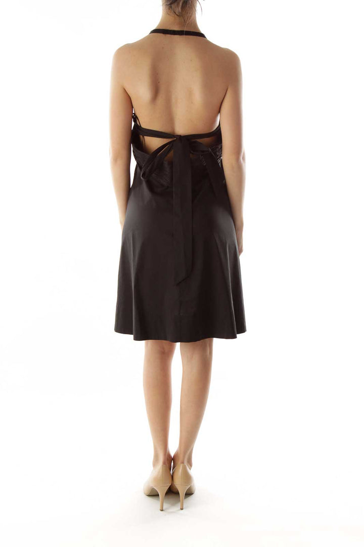 Black Pleated Halter Cocktail Dress