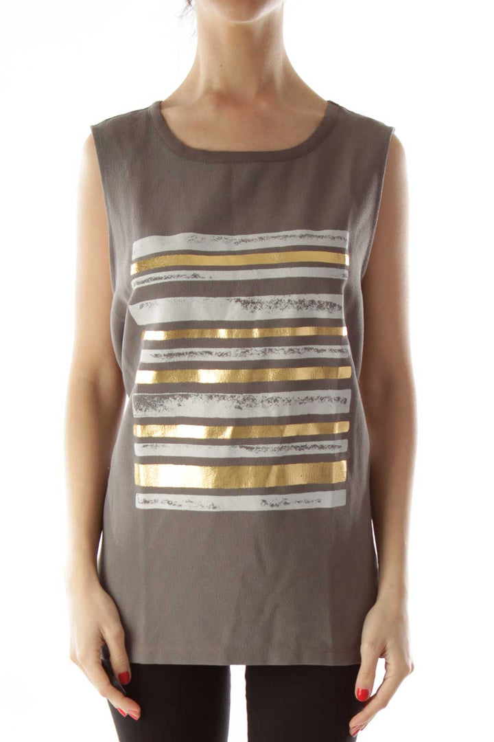 Gray White Gold Stripped Metallic Tank Top