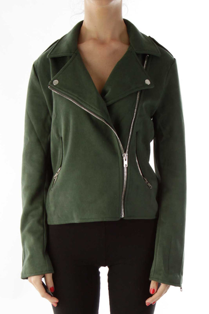 Green Silver Swede Zippered Jacket