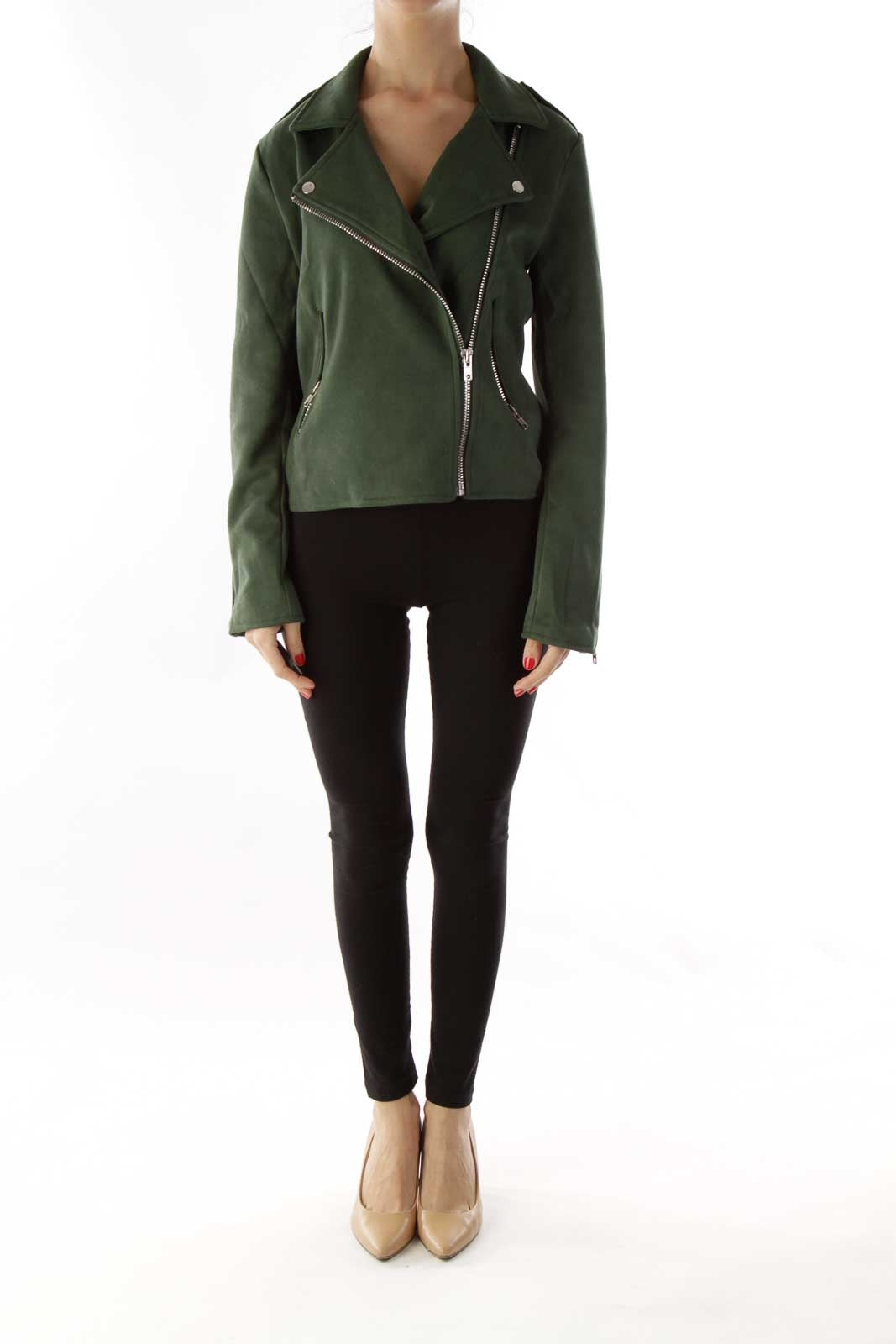 Green Silver Swede Zippered Jacket