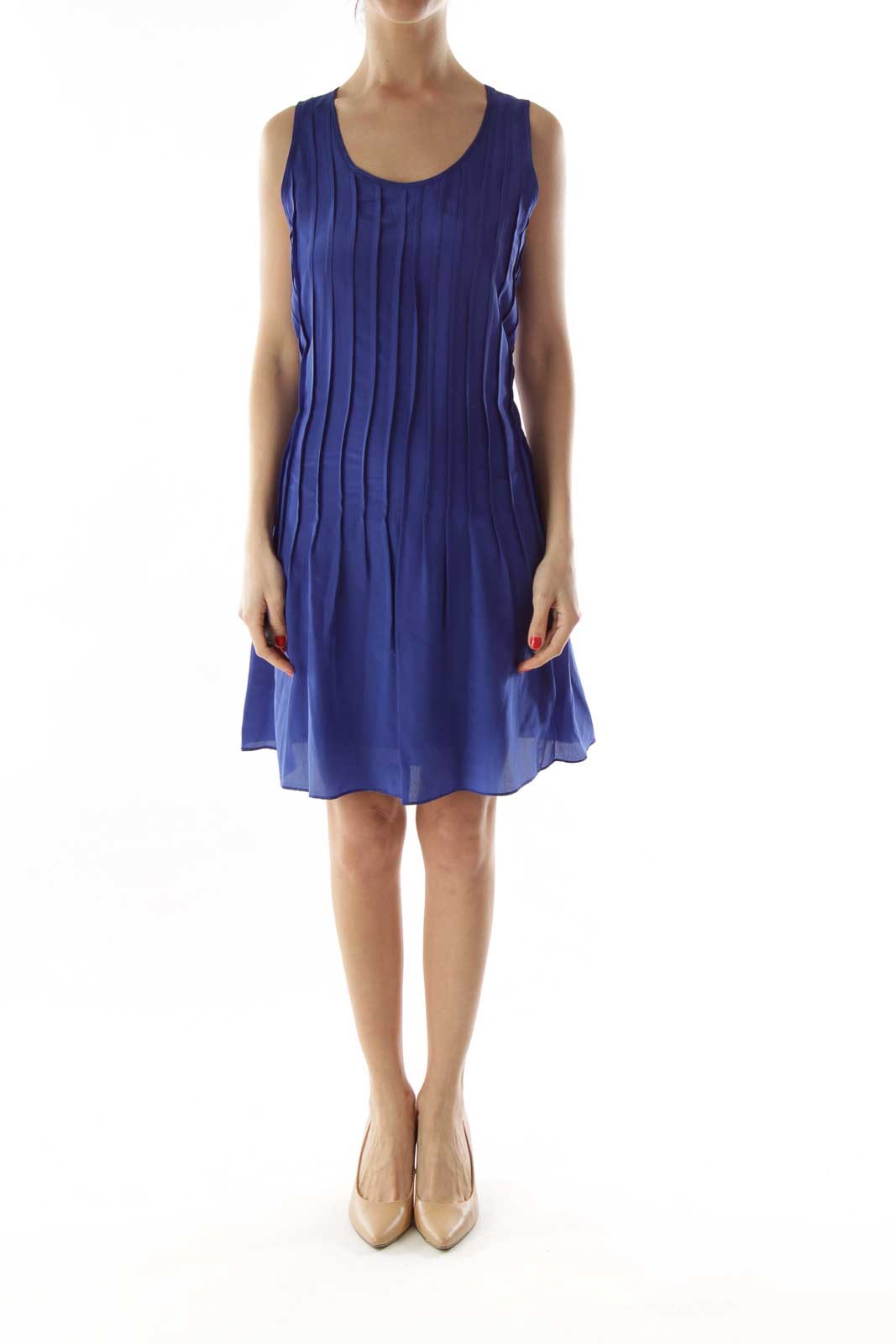 Blue Pleated Silk Day Dress