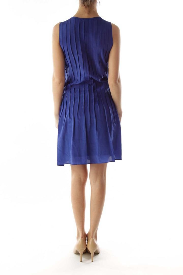 Blue Pleated Silk Day Dress