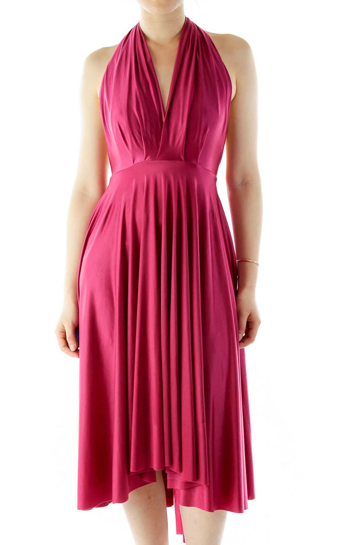 Pink Satin Wrap Cocktail Dress