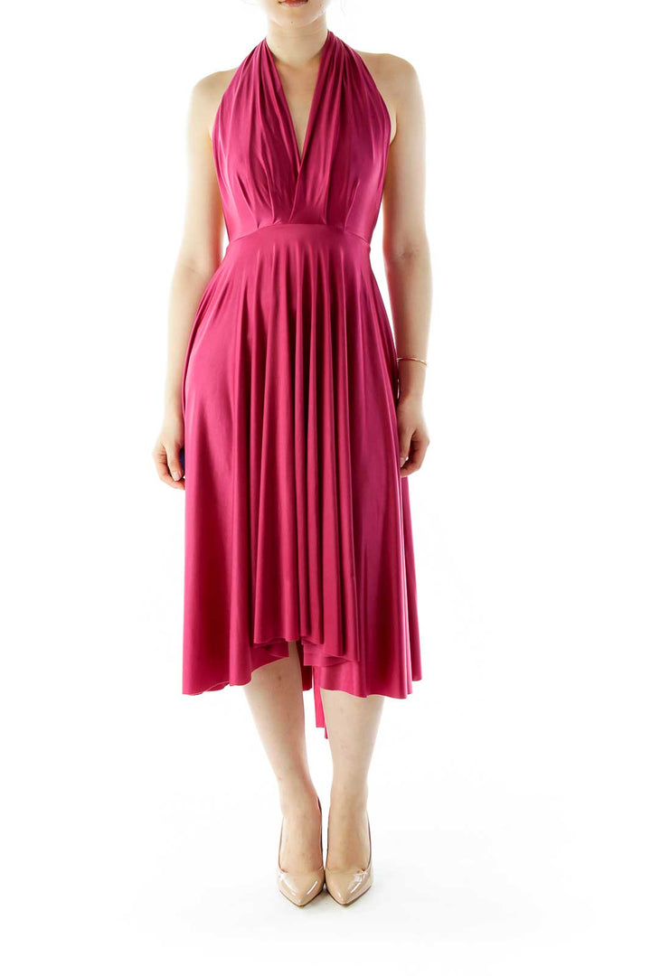 Pink Satin Wrap Cocktail Dress