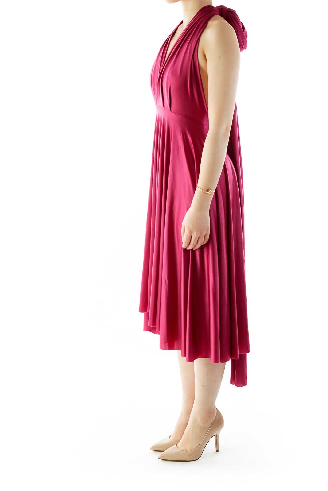 Pink Satin Wrap Cocktail Dress