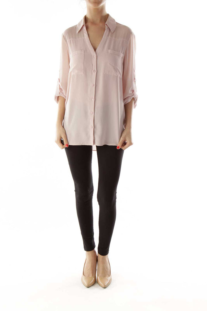 Pink Pocketed Buttoned Up Blouse