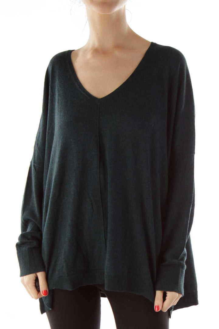 Green V Neck Oversized Sweater