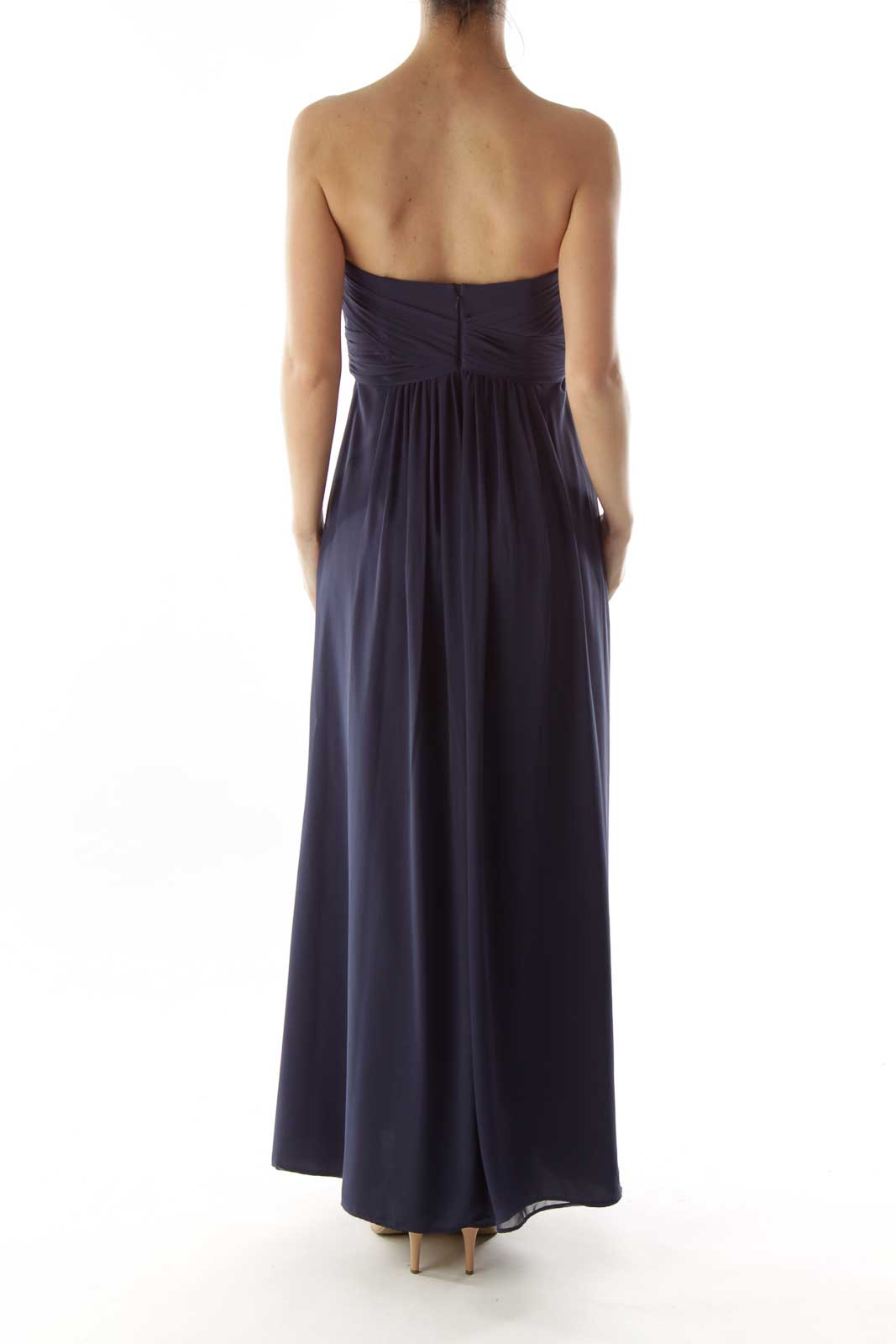 Navy Pleated Strapless Dress