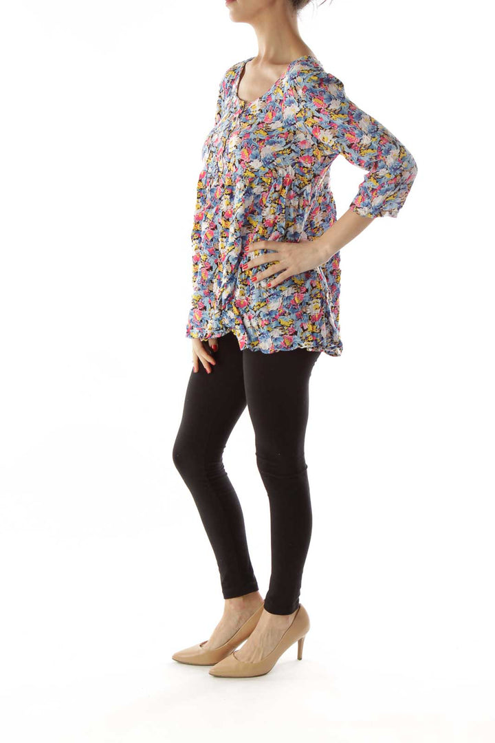 Front view of multicolor floral print flowy top by Free People