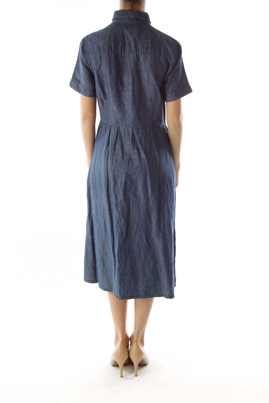 Blue Denim Buttoned Pocketed Dress