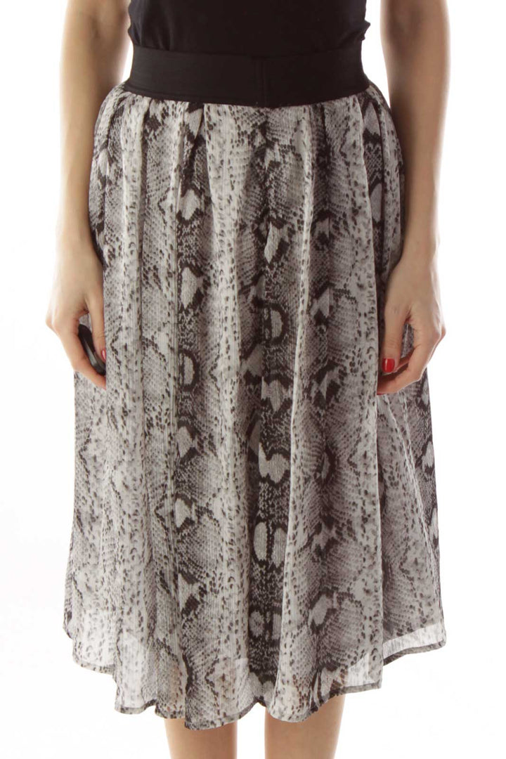 Gray Black Snake Skin Print Pleated Skirt