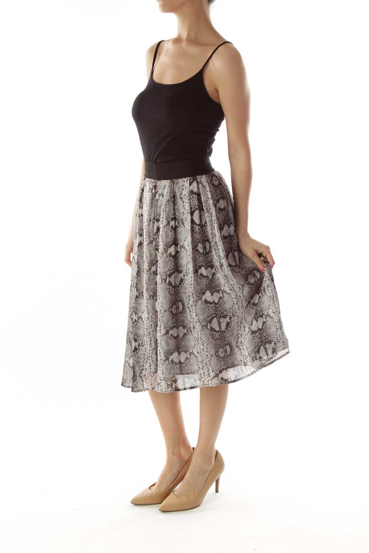 Gray Black Snake Skin Print Pleated Skirt