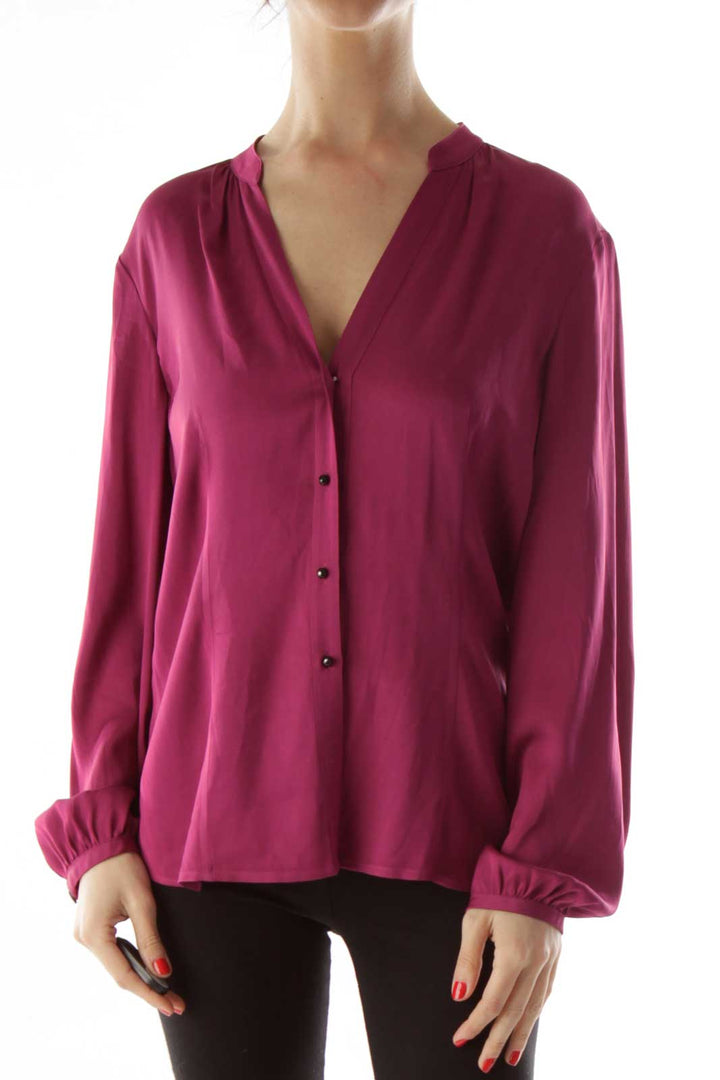 Purple Buttoned Up Silk Blouse