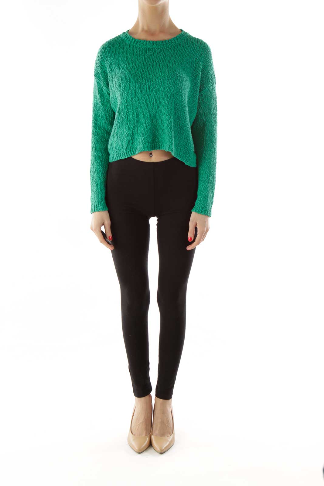 Green Knit Cropped Sweater