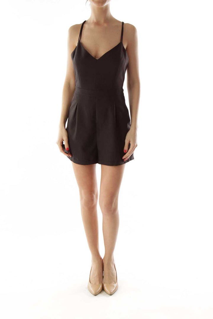 Black Pocketed Spaghetti Strap Romper