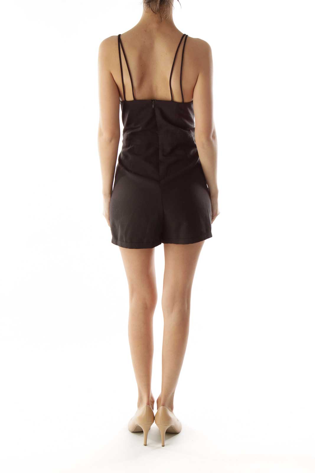 Black Pocketed Spaghetti Strap Romper