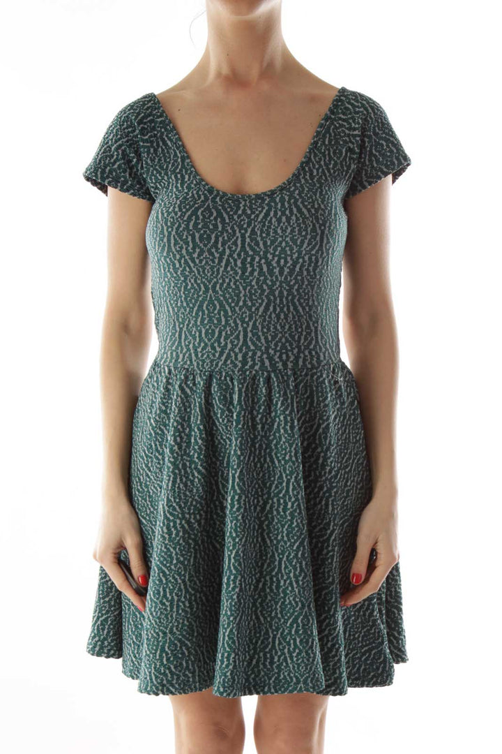 Green Textured A-Line Dress