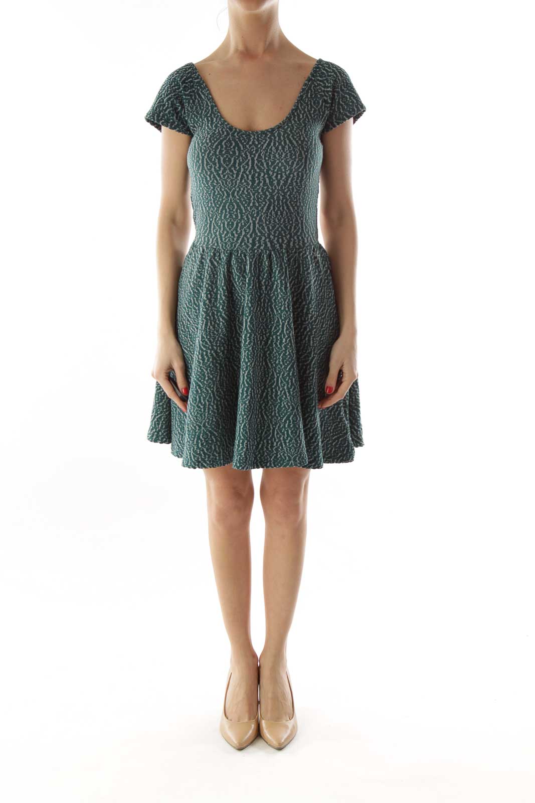 Green Textured A-Line Dress