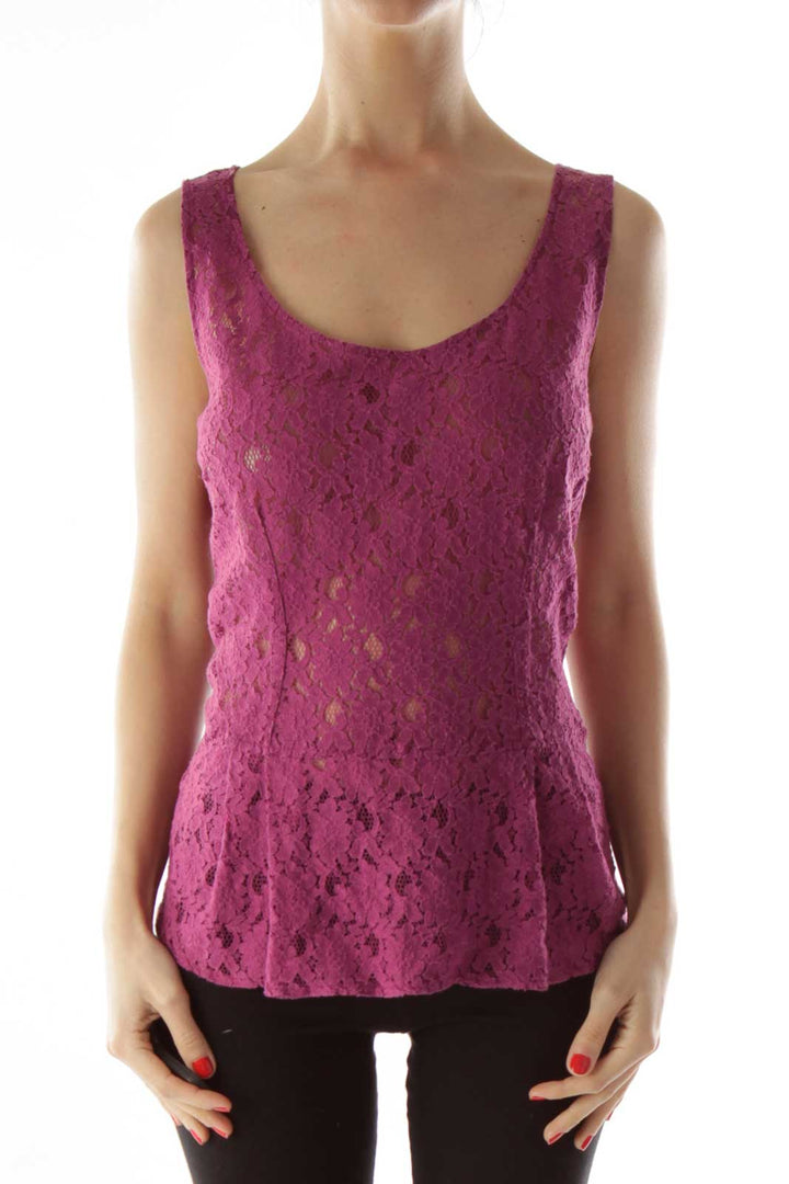 Purple Lace Sleeveless Blouse