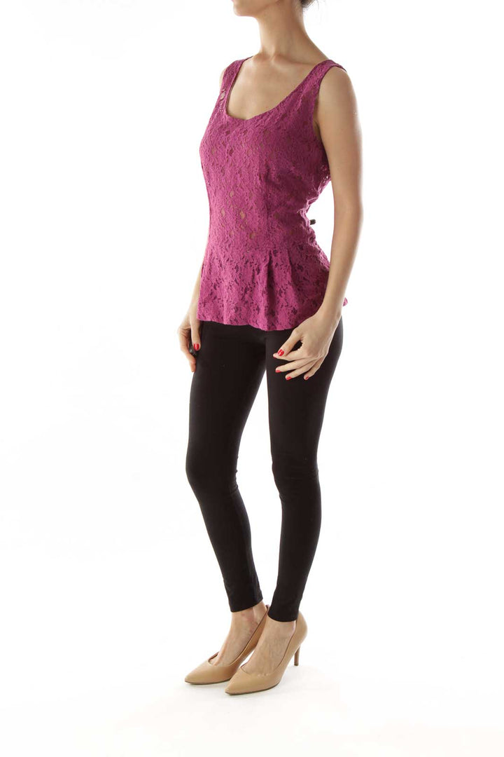 Purple Lace Sleeveless Blouse