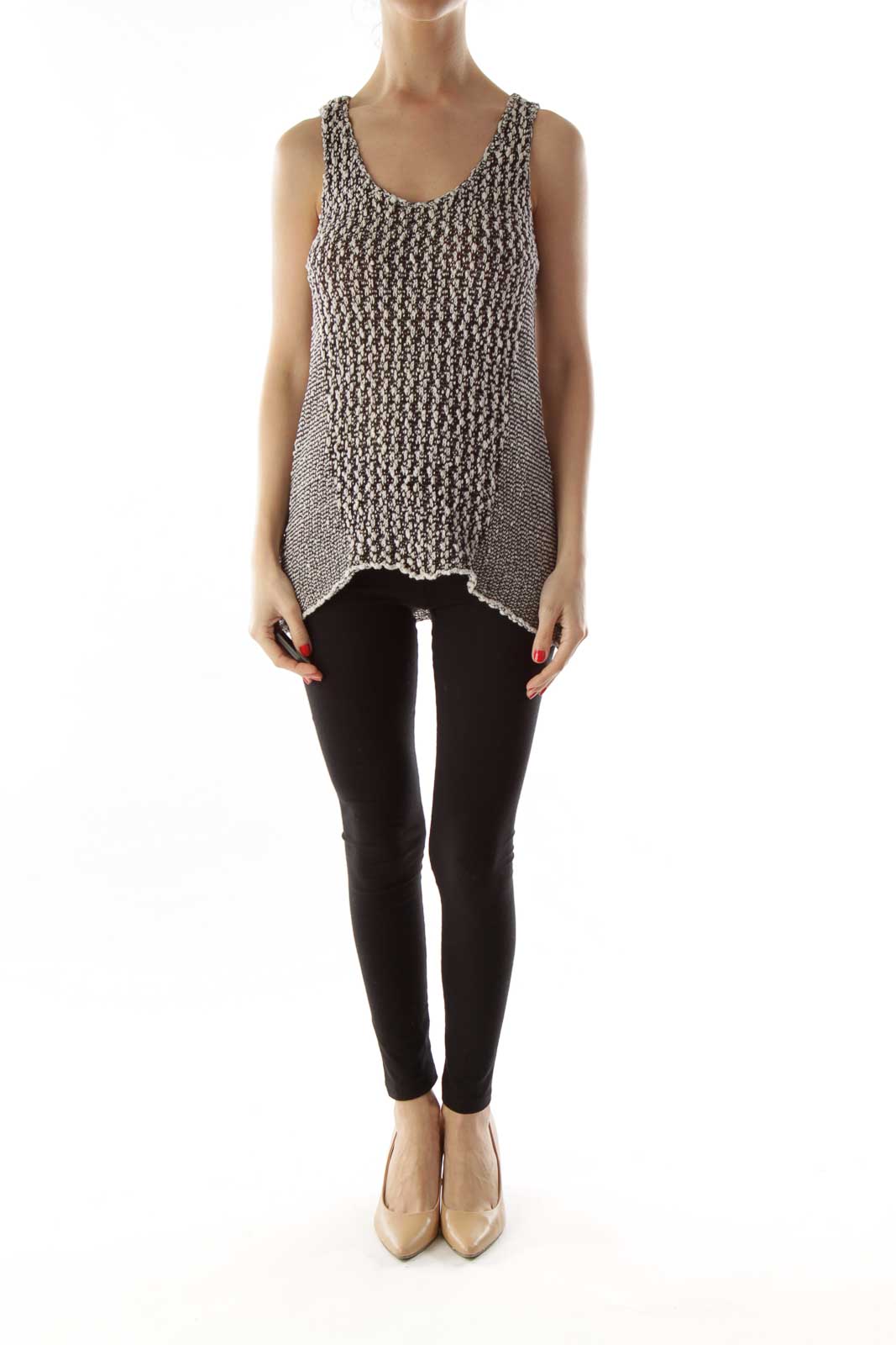 Black White Mottled Knit Top