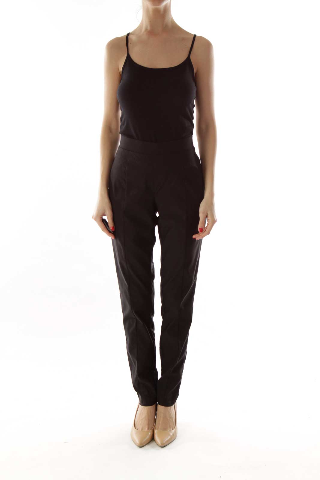 Black Tapered Stretchy Pants