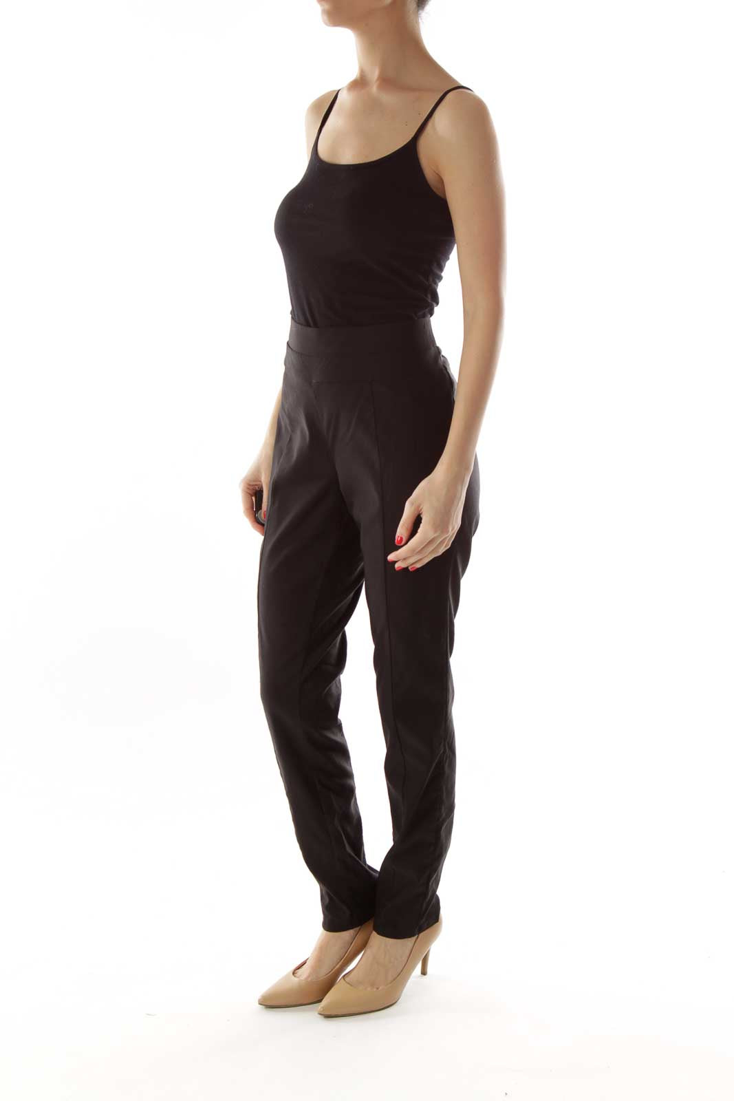 Black Tapered Stretchy Pants