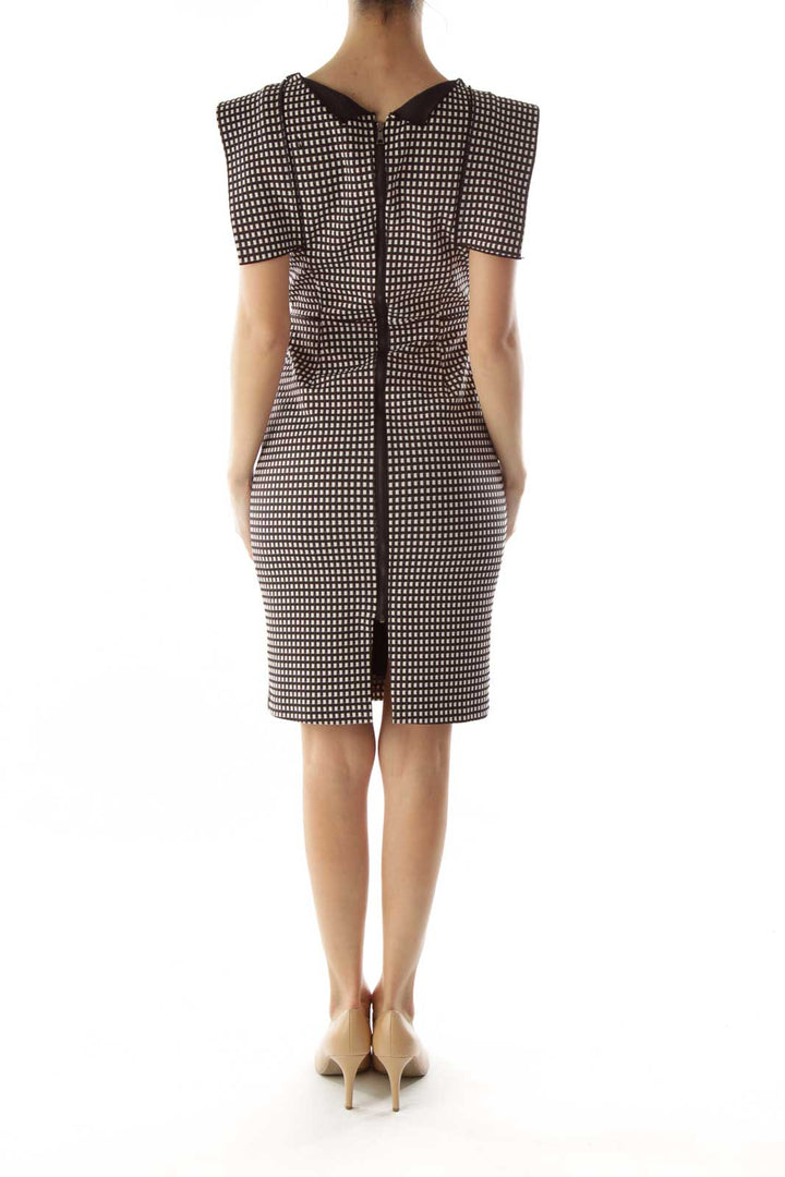 Black White Checkered V-Neck Sheath Dress