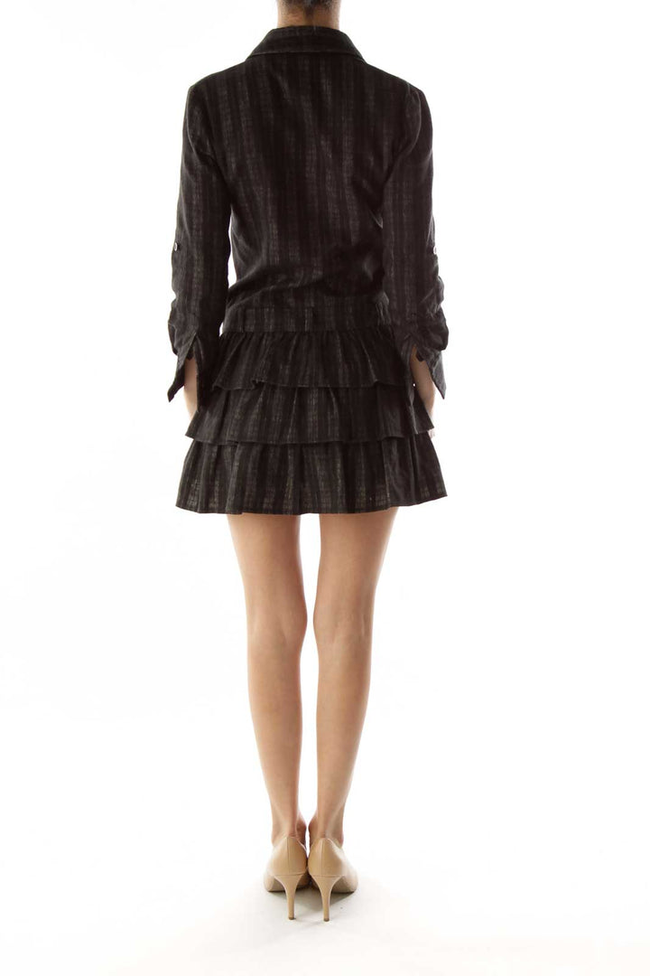 Gray Black Striped Ruffled Day Dress