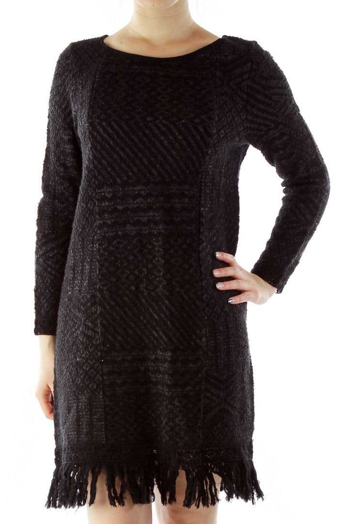 Black Knit Dress with Tassles