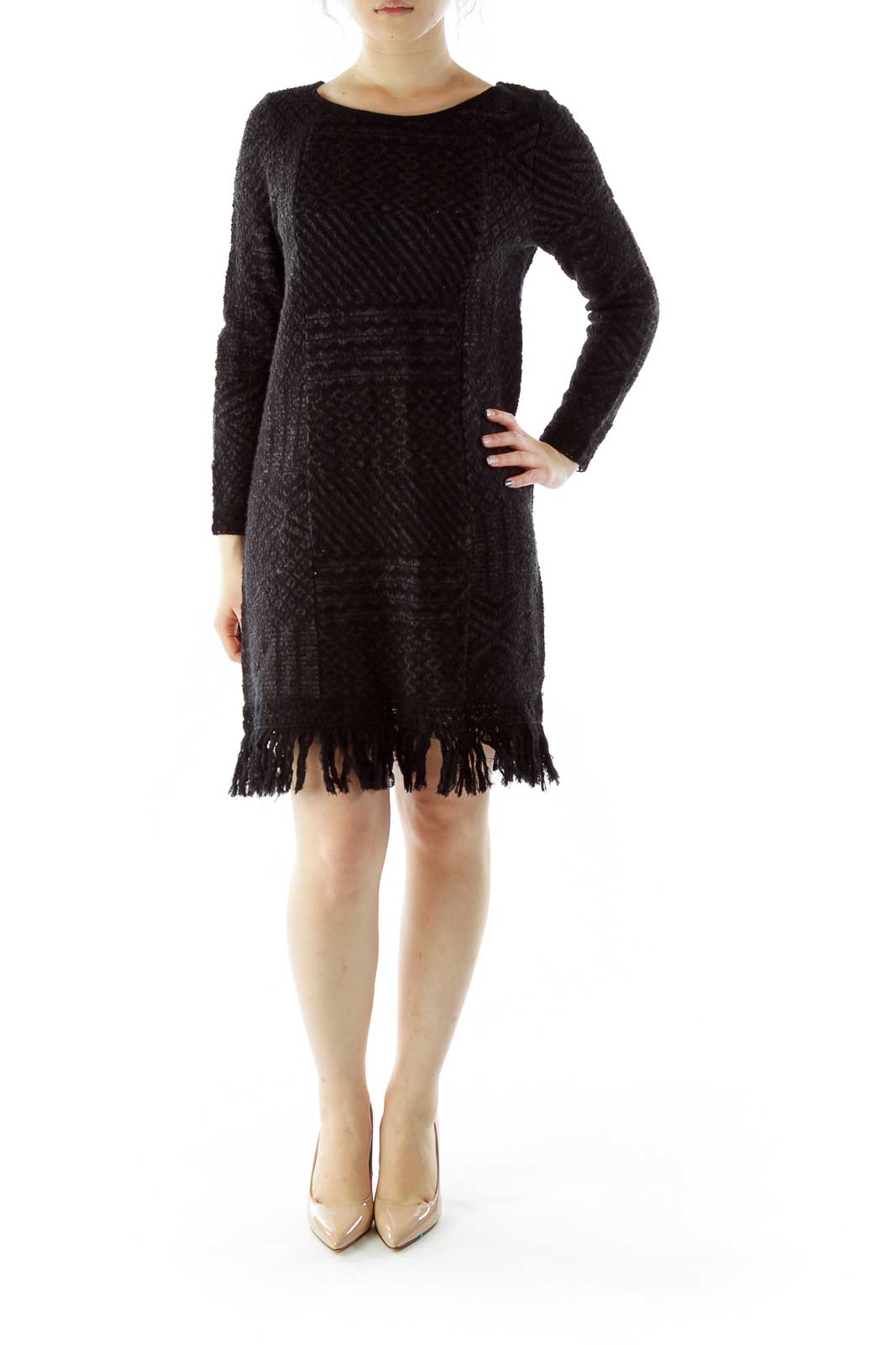 Black Knit Dress with Tassles