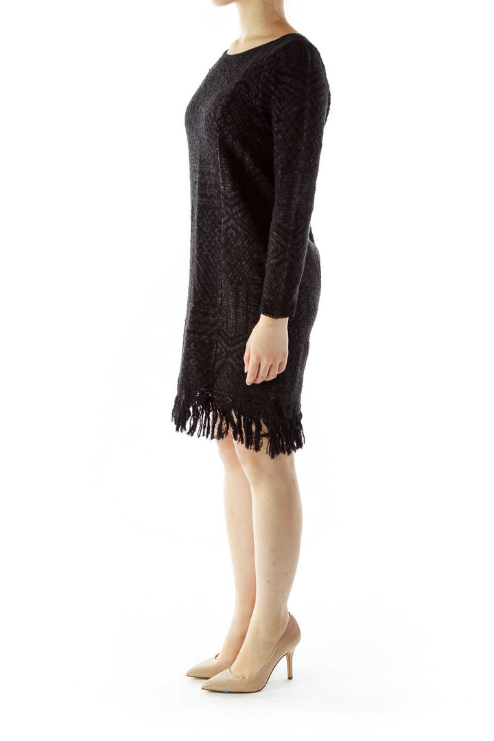 Black Knit Dress with Tassles