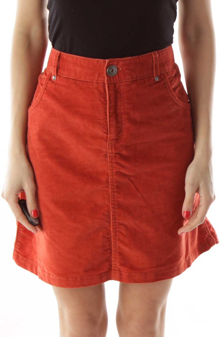 Red Corduroy Mini Skirt