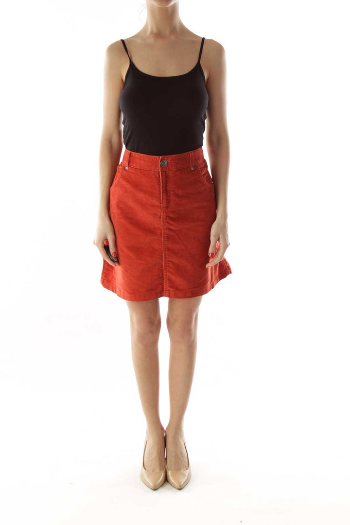 Red Corduroy Mini Skirt