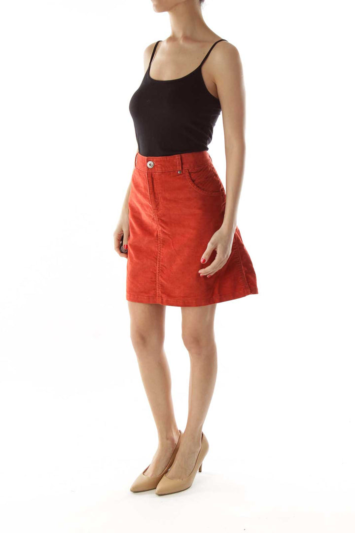 Red Corduroy Mini Skirt