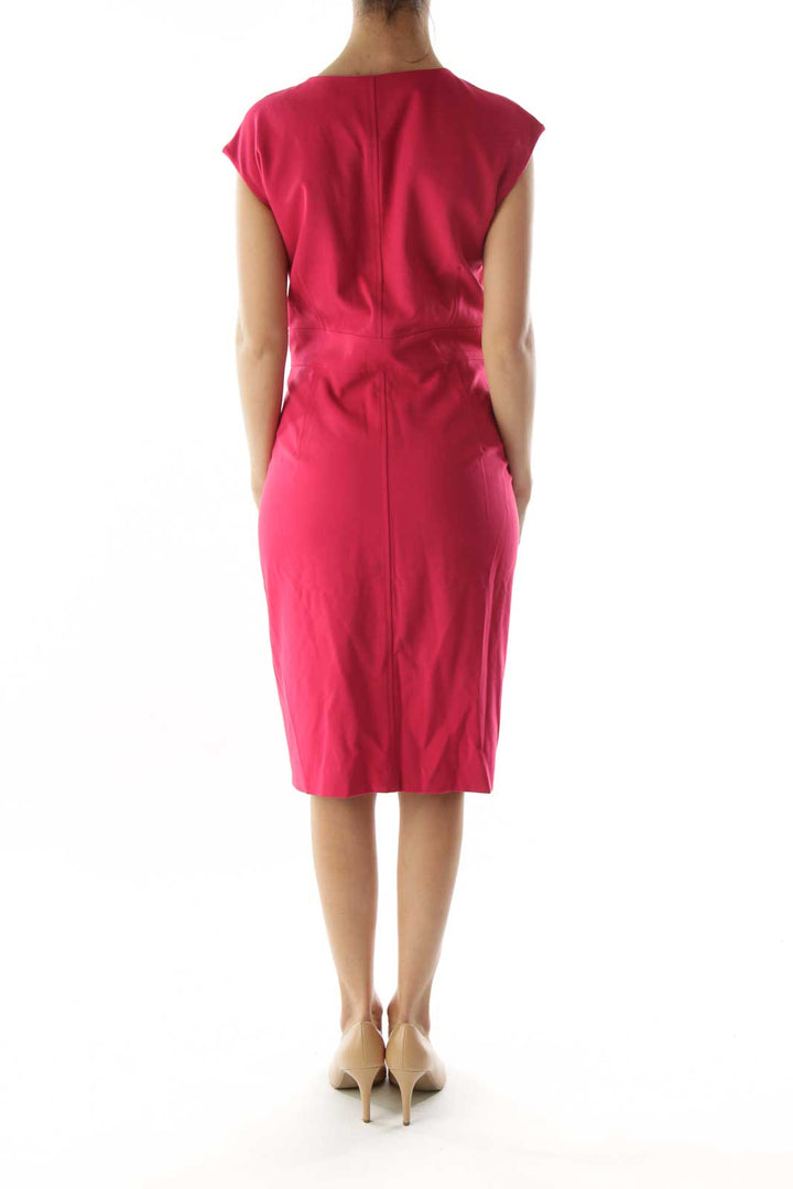 Pink V-Neck Buckled Day Dress