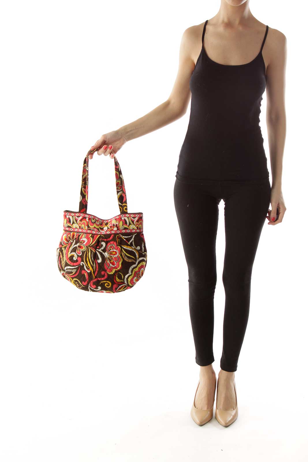 Brown Pink Flower Print Mini Tote