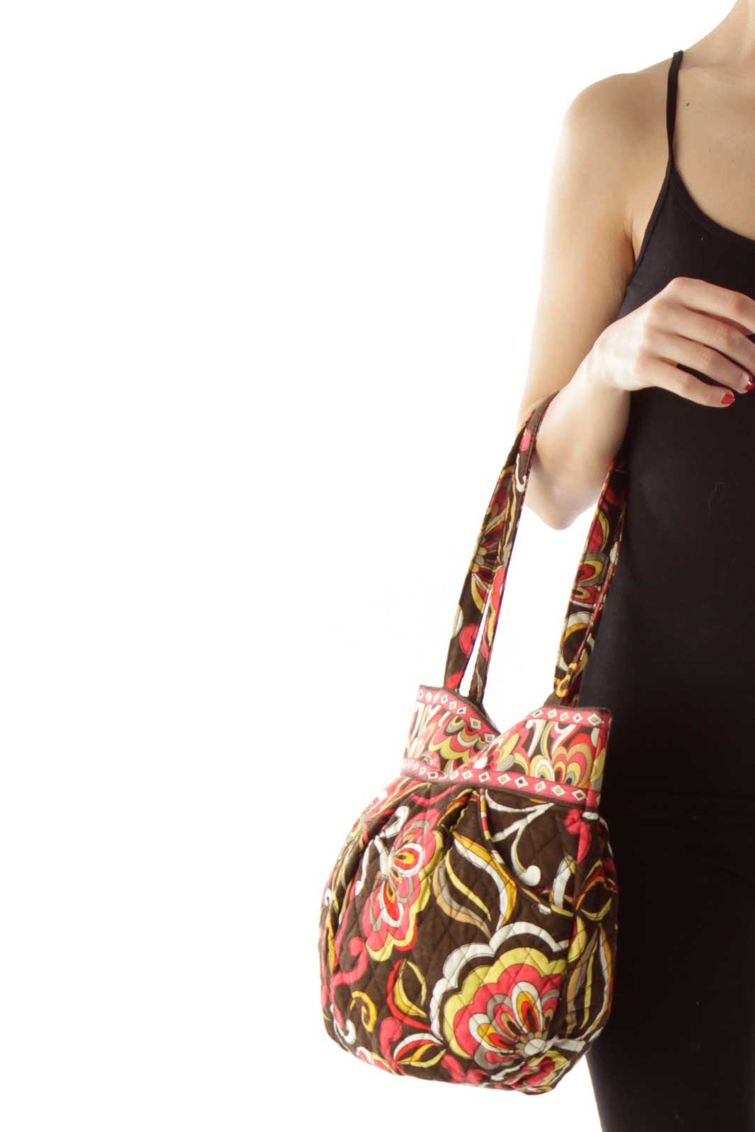 Brown Pink Flower Print Mini Tote