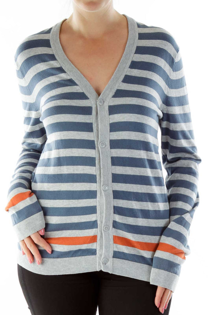 Blue Gray Striped Cardigan