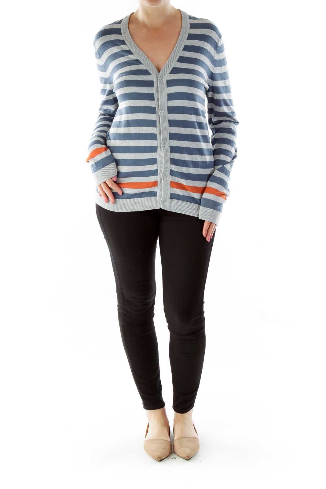 Blue Gray Striped Cardigan