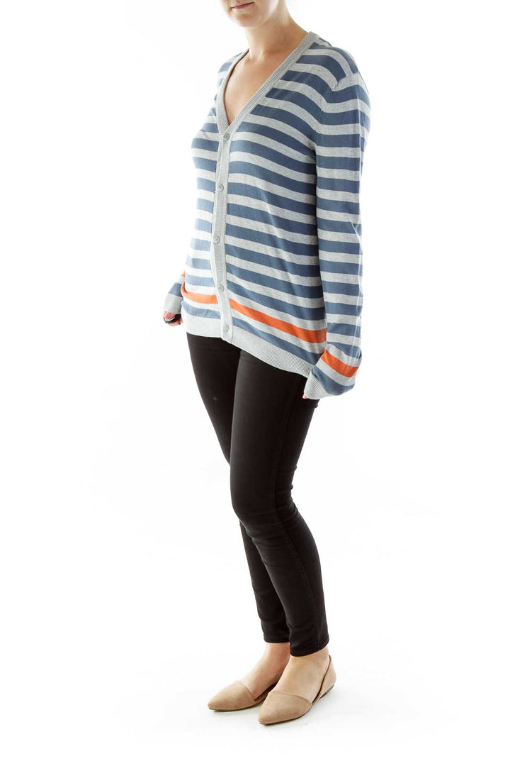 Blue Gray Striped Cardigan