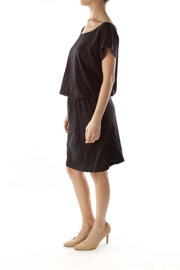 Black Scrunch Waist Day Dress