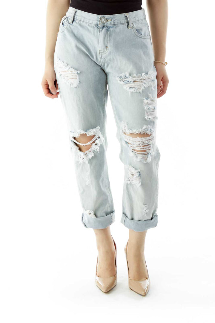 Blue Distressed Ripped Jeans