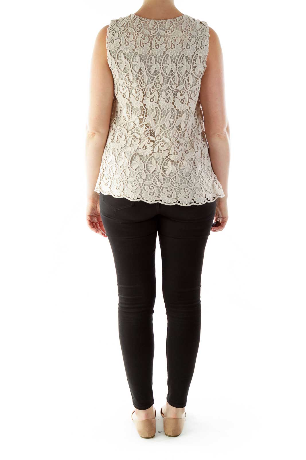 Beige Lace Beaded Blouse